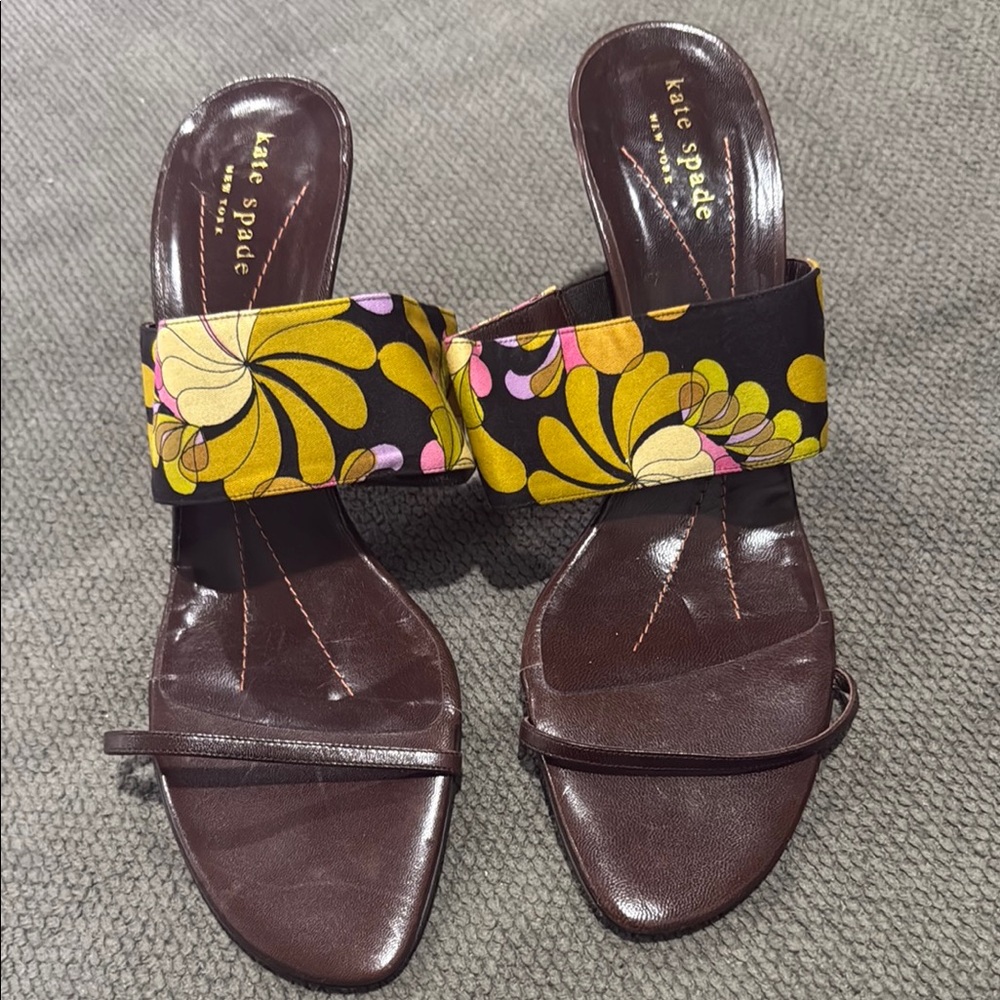 Kate Spade Brown and Yellow Sandals with Decorative Straps